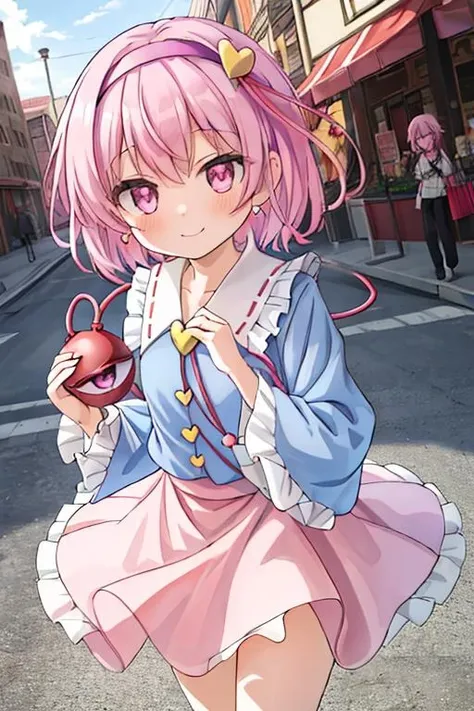 (masterpiece, best quality),<lora:GoodHands-vanilla:0.7> <lora:anmnr01:0.3> <lora:add_detail:0.5>, ,, komeiji_satori_touhou <lora:komeiji_satori_touhou:0.7>,looking at viewer,town road,shopping,dynamic angle,heart, short_hair, hairband, third_eye, pink_hair, pink_eyes, blush, eyeball, hair_ornament, heart_hair_ornament,smile.wind blow