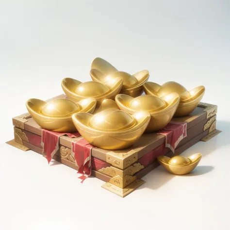 (masterpiece, top quality, best quality, official art, beautiful and aesthetic:1.2),(8k, best quality, masterpiece:1.2),
game icon institute,ingots, a box of gold plates with a red ribbon on a white background with a red ribbon around it and a red ribbon on the bottom