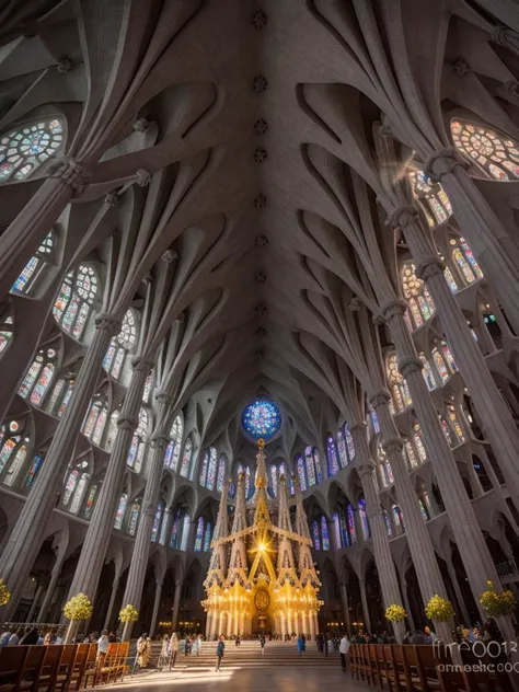 photograph, fantasy landscape from inside of a Sagrada Familia, Canon R5, 800mm lens,  <Stoked-Reality-LORA-v1-0:1.2>