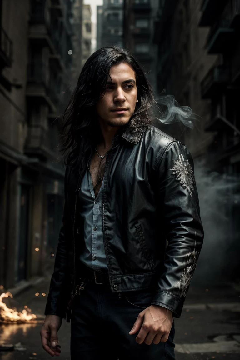 a profesional picture of 1man Darius "Ghost": A master thief with hair as black as midnight and eyes like stolen silver. He moves through the shadows with an ethereal grace, leaving no trace of his passage. His attire is as dark as the night, adorned with hidden pockets and climbing aids. His nimble fingers can pick any lock, bypass any alarm, and slip away unseen. He thrives on the thrill of the impossible heist, living on the edge between success and capture, a phantom in the urban jungle. BREAK, realistic, perfect quality, best quality, ultrasharp, ultradetailed, perfect quality, masterpiece, intricated details, <lora:add_detail:0.4>, punk, <hypernet:sxzBloom_sxzBloom:0.3>, <lora:splashes_v.1.1:0.5> Splash, splashes, splashing, explosion, exploding <lora:Smoke:0.3> smoke, smokkk, colorfull cyan, hotify, vivid colors