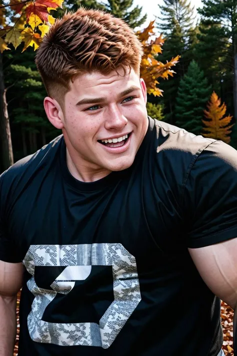 candid photograph, dg_Dale <lora:dg_Dale_v1:0.8> 20yo man, angry bully, , homoerotic, detailed realistic face, jacket, t-shirt, pants, autumn, laughing,