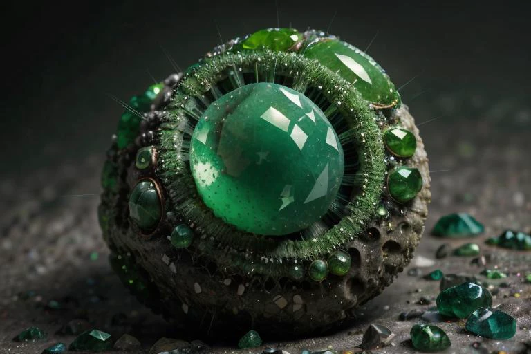 art by Ryohei Hase a profesional photo of gem stone, focus on details and material Green Aventurine: A translucent green gemstone with a shimmering appearance, resembling aventurine mineral. close up, macro photography on balck velwet background,8k, ultrasharp, ultradetailed, perfect quality, masterpiece, intricated details, ultra clear, <lora:add_detail:0.7>, <hypernet:sxzBloom_sxzBloom:0.3>, vivid colors wallpaper <lora:ral-mold:0.51> ral-mold no humans