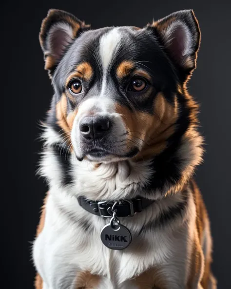 1dog, stock photo, sharply focused, 8k, studio lighting, vibrant colours, Nikon 50mm lens, f2.8, gallery quality