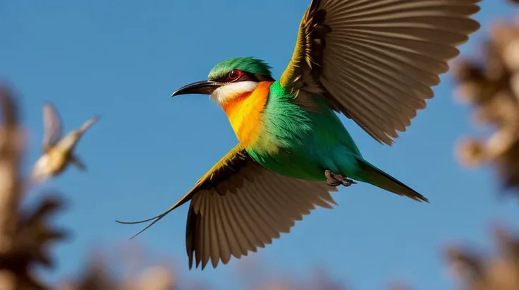 an concept art of alchemic element - European Bee-Eater (Merops apiaster): A colorful and elegant bird with a slender, streamlined body. The head and throat are adorned with rich chestnut-brown, contrasting beautifully with the azure blue feathers on the wings and back. The elongated, pointed wings allow for swift, graceful flight as it swoops and catches flying insects in mid-air. The sharp, down-curved beak is perfect for catching and consuming its favorite meals. The camera's angle frames the subject in a way that unveils its essence, unveiling secrets that lie within its form. Shadows and highlights create a harmonious symphony, revealing an extraordinary interplay of light and darkness, unveiling layers of depth that leave us captivated., in nature habitat, rim lights, digital art, focus on subject, duch angle, clsoe shot, closeup, masterpiece, ultrasharp, intricated details