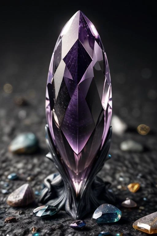 art by Camille Walal a profesional photo of gem stone, focus on details and material Wyvern's Scale Amethyst: A deep purple gemstone with a hint of iridescence, believed to be the scales of a wyvern transformed into stone. close up, macro photography on balck velwet background,8k, ultrasharp, ultradetailed, perfect quality, masterpiece, intricated details, ultra clear, <lora:add_detail:0.7>, <hypernet:sxzBloom_sxzBloom:0.3>, vivid colors wallpaper <lora:ral-toothp:0.42> ral-toothp no humans