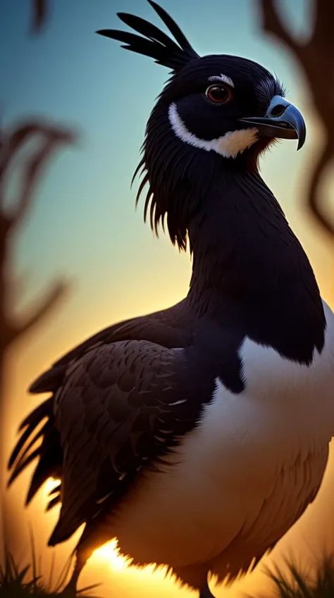 an concept art of alchemic element - European Black Grouse (Tetrao tetrix): A magnificent bird with a striking appearance, the male showcases glossy black feathers and a distinctive lyre-shaped tail. The bright red wattles above the eyes and bright yellow air sacs enhance its courtship displays. In this enchanting scene, the camera floats gracefully just inches away from the subject, immersing us in a world of intricate details and captivating magic. The soft glow of a mystical light source casts a mesmerizing aura, gently caressing every curve and edge, illuminating the scene with an ethereal radiance., in nature habitat, rim lights, digital art, focus on subject, duch angle, clsoe shot, closeup, masterpiece, ultrasharp, intricated details