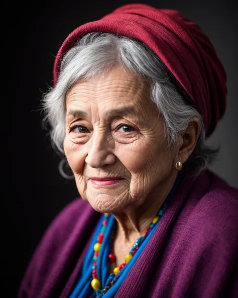 1old-woman, stock photo, sharply focused, 8k, studio lighting, vibrant colours, Nikon 50mm lens, f2.8, gallery quality