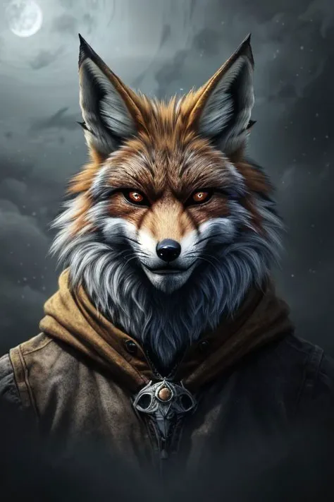 a realistic werefox, scary and terrifying,