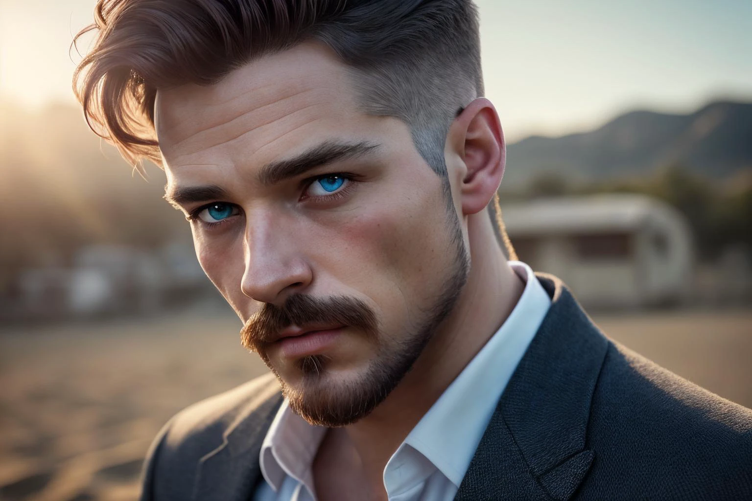 an awarded profesional photography of (1man:1.3) fairy with Light blue eyes with male high-fade hairstyle and imperial mustache in burgundy color, dressed as Tinkerer Annoyed facial expression, one arm behind her head in A sun-soaked, sandy volleyball court with a clear blue sky overhead ,(epic scene:1.3),ultradetialed character with perfect face,detailed skin,(ultrasharp:1.3),(masterpiece:1.1),best quality,(photorealistic:1.2),ultrarealistic,realistic ultradetailed character,4k perfect quality, <lyco:GoodHands-beta2:1> by David Fincher Dynamic Lighting camera angle dutch angle and wide shot Magnificent,Imperceptible detail,Intricately designed, (perfect quality face:1.5) hyper-detailed complex, insanely detailed, detailed clothes, detailed skin, detailed body, , 1man, realistic lights, realistic shadows, profesional photo