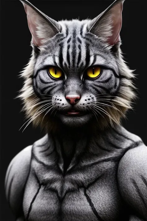 a realistic werecat, scary and terrifying,