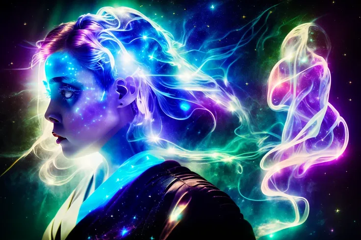 masterpiece, best quality, realistic, (wide-angle), (solo), clear image, bioluminescent details, shimmering light, subsurface scattering, Rabbit, wide hips, thick thighs, female, night, long kimono, black and red hair, very long hair, glowing, glow kimono, crystal (cyan:1.3) kimono, (Nebula:1.3), (Arms on hips:1.3), (cyan:1.3), (Nebula:1.3) <lora:glassHairWIPRead_v1:0.6> <lora:iridescentHairLORA_v1:0.6>
