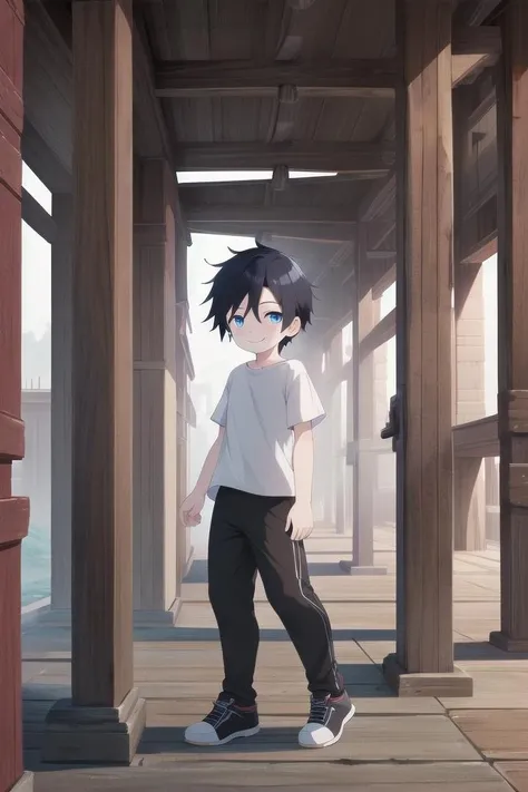 <lora:cute1-000020:0.7>
one boy standing alone in a wooden village, his eyes and hair are blue, his hair is short, he is wearing a white t-shirt and black box pants, outside,
full body, looking at viewer, smile,
The soft lighting and detailed surroundings create an immersive environment where imagination runs wild,
hyper-detailed, high quality visuals, dim Lighting, ultra-realistic, sharply focused, octane render, 8k UHD