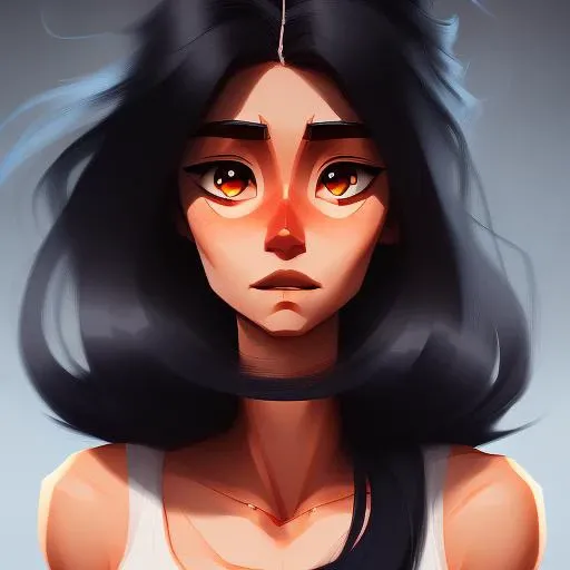 doge full body portrait of a strong, lean, Frightened Retail Clerk woman, Sumptuous, :/, with long wavy black hair wearing midriff sarashi , digital art, trending on artstation, highly detailed, fine detail, intricate, outrun, vaporware