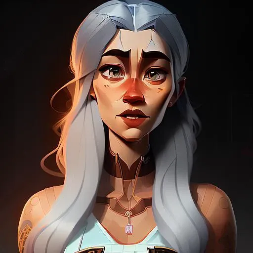 arcane style; daguerreotype full body portrait of a sound, underdeveloped, Smug Supply woman, Detailed, surprised, with long wavy gray hair wearing waitress , digital art, trending on artstation, highly detailed, fine detail, intricate, outrun, vaporware