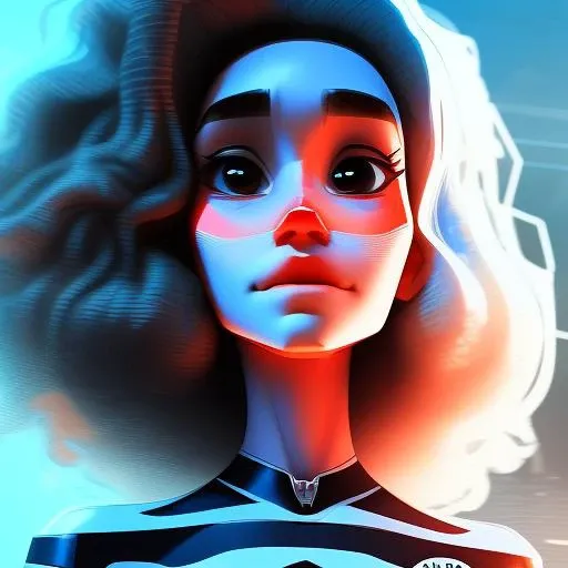 inverted colors full body portrait of a shipshape, slight, Thoughtful Protester woman, Detailed, scared, with long curly brown hair wearing capelet , digital art, trending on artstation, highly detailed, fine detail, intricate, outrun, vaporware