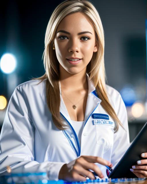 (2girls)
a photo of bibijones, a woman, dressed as a chemist, wearing a lab coat, studying glass beaker, perfect hands, perfect fingers,
in a chemistry lab, electronic equipment in background, scientific experiments, highly detailed background,
(masterpiece:1.2), (photorealistic:1.2), (bokeh), (best quality),
(detailed skin:1.2), (intricate details), (8k), (HDR), (cinematic
lighting), (sharp focus),