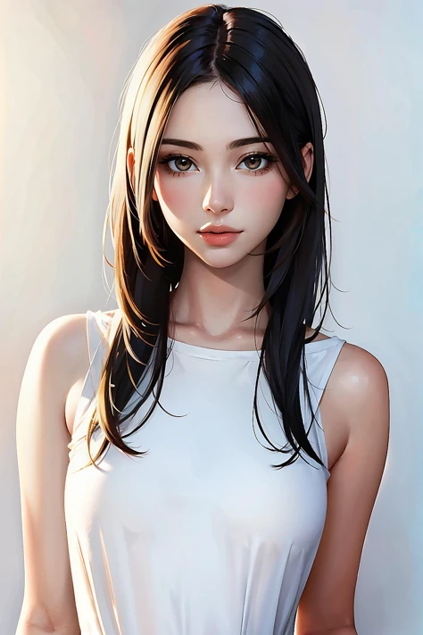 realistic, 1girl, slender, simple background, look at viewer, portrait,