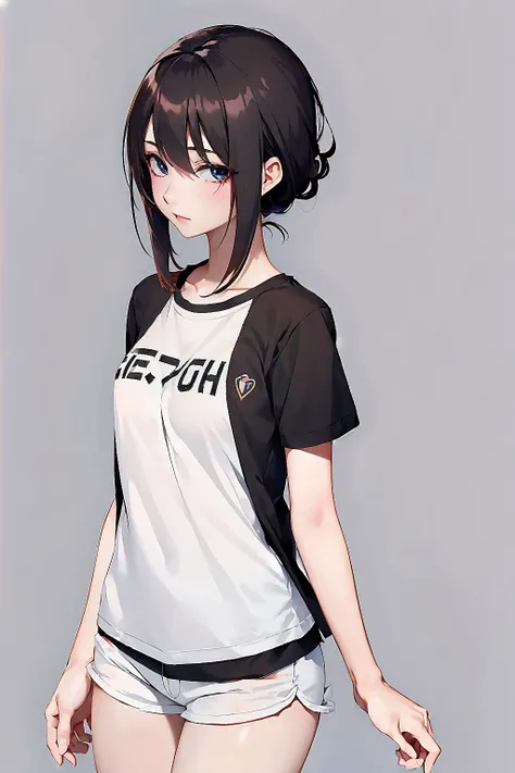 (anime), 1girl, slender, simple background, look at viewer, shirt,