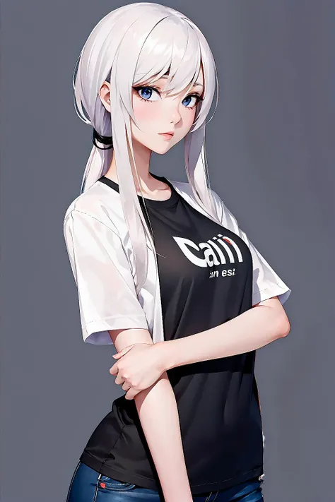 1girl, slender, simple background, look at viewer, shirt, anime,