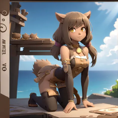<lora:wakfu-eca> beautiful female catgirl, masterpiece, high detail