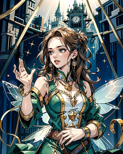 ((masterpiece), best quality, high quality, professional quality, highly detailed, highres, perfect lighting, natural lighting), beautiful, fairy godmother, waving hand, granting a wish, making dreams come true