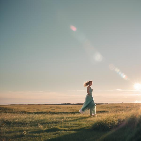 127357 A woman in a white dress walking across a field - SeaArt AI