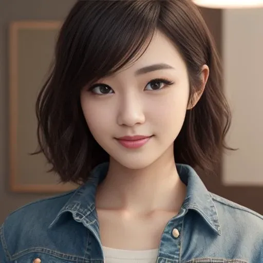 (masterpiece), realistic, (27yr old female), beautiful face, wearing a Simple beige shirt and denim skirt, studio lighting, cinematic light, beautiful woman, beautiful black eyes, milk beige middle hair, perfect anatomy, very cute smile, princess eyes , (black eyes), (head frame), center image, style, bioluminescent, 8 life size, 8k Resolution, human hands, curiously complete, elegant, close to perfection, dynamic, highly detailed, character sheet, concept art, smooth, positioned so that their bodies are symmetrical and balanced directly towards the viewer, amazing Incredibly beautiful 20-something japanese girl, detailed hairstyles, <lora:Elixir:0.5>