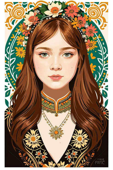 vector art, sadiesink_v7c, beautiful floralpunk portrait girl female illustration detailed patterns art of bali traditional dress, flower pop art, floral splash painting, art by ashley wood, alphonse mucha, makoto shinkai, geof darrow, dark shadow