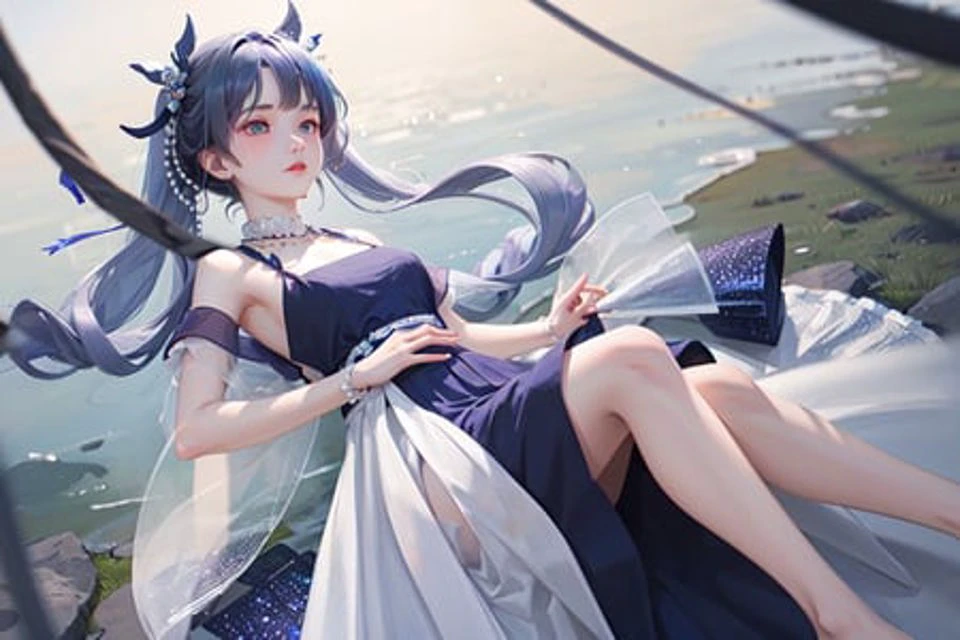 , masterpiece, best quality, illustration,, masterpiece, illustration, dreamy, realistic, intricate details, studio photography, cinematic light, chromatic aberration, RAW, ultra high res, film grain, high saturation, high brightness, depth of field
1girl, full body, blue ribbon, blue hair, blue shirt, aqua hair, hatsune miku, tang style outfits, tang hanfu, dark red chest ru skirt, , short hair with long locks, dappled sunlight, white cloth, light particles, white panties.
Hatsune Miku, dressed in Tang-style hanfu and a blue shirt, stood in the sunlight in front of a white cloth dotted with light particles. Her long hair was tied up with blue ribbons, and a few locks of hair hung down. She wore white shoes and a dark red skirt flowed behind her as she looked up slightly.
Her hair is light blue in color and adorned with several small blue bows and slender hairpins, which sparkle and shine. The bows are decorated with tiny pearls and glitter, while the hairpins are silver and studded with blue gems that radiate a brilliant light. When a gentle breeze blows, her hair sways softly like delicate threads dancing in the air, displaying an enchanting beauty that is truly captivating.
waterfall,
<lora:hanfu_v20:0.7>
