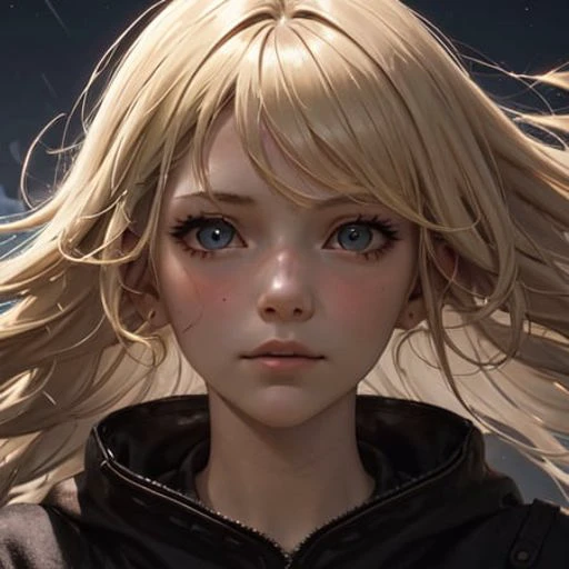 1girl, blonde, windswept hair, specular highlights, midnight, desert, rim lighting, dim direct light, face close-up, <lora:epiNoiseoffset_v2Pynoise:2.8>