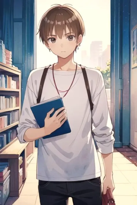 masterpiece, best quality, sketch, 1boy, solo, male focus, looking at viewer, , depth of field, (watercolor illustration, soft pastel colors:1.1), , <lora:haruka_fukagawa:0.70>, haruka_fukagawa, brown hair, brown eyes, , science fiction time travel, 8k resolution