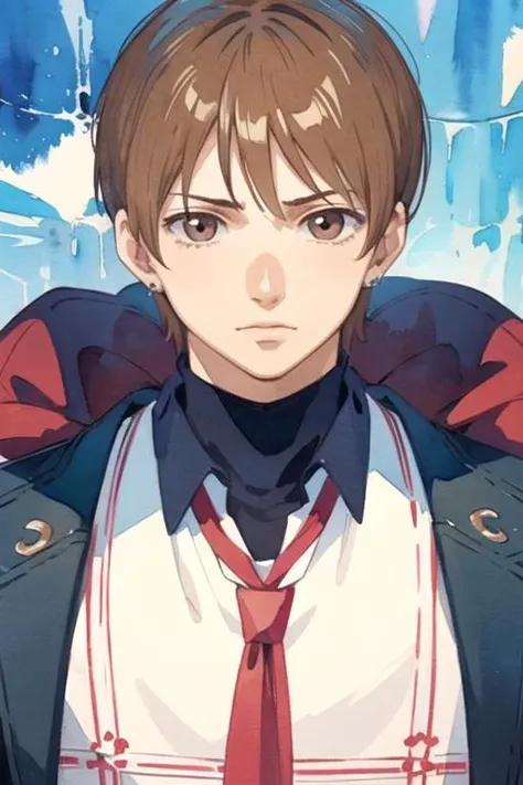 masterpiece, best quality, wallpaper, 1boy, solo, male focus, looking at viewer, , , (watercolor illustration, soft pastel colors:1.1), realistic, <lora:haruka_fukagawa:0.66>, haruka_fukagawa, brown hair, brown eyes, , superhero fiction, HD