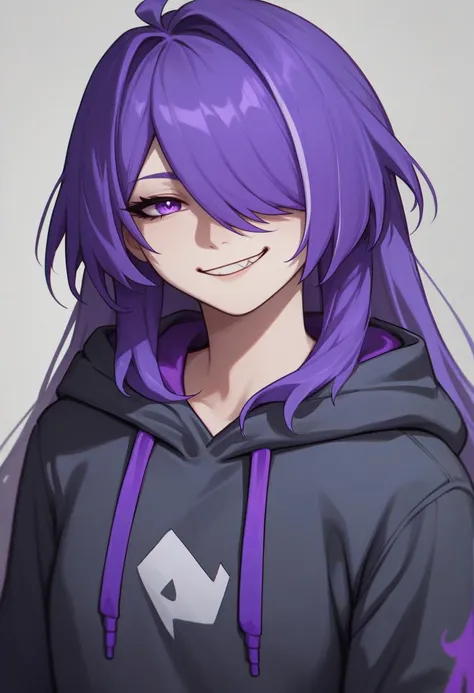 score_9, score_8_up, score_7_up, source_anime BREAK 1girl, solo, <lora:acheron-hsr-richy-v1_pdxl:1> acheronrnd, purple hair, long hair, hair over one eye, purple eyes, hoodie, hood down, smug, looking at viewe
