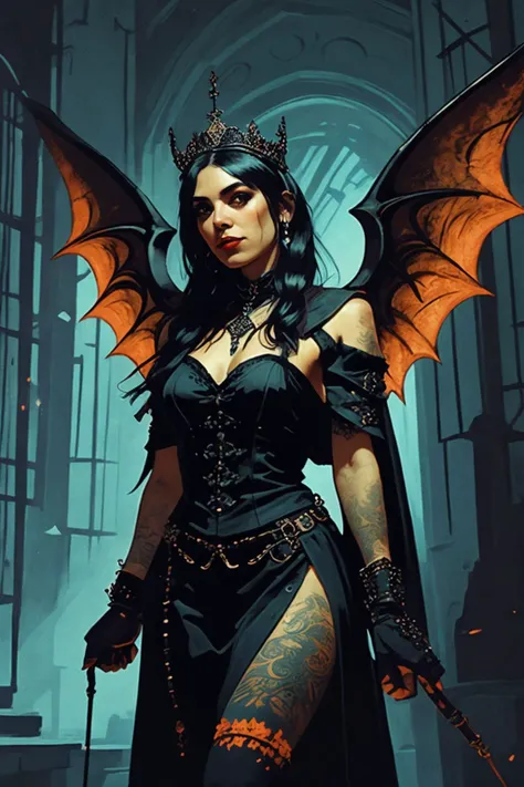 <lora:v1x0nstyl3:0.75> v1x0nstyl3, gorgeous intricate nightmarish painterly vintage color analog portrait, (sfw) mexican 1girl, as a smiling djinn, bronze spooky battered military uniform, purple navy storied crown, neon orange colored surreal bat wings,crimson ethereal leg armor,neon purple colored divine gloves, dark purple color tint, indoors in a nightmarish shrine in tartarus, frost,throne,afterlife, a fairy tale in a grotesque age in a impractical era, storied mood, painterly vintage color analog photo, epic character composition, sharp focus, subsurface scattering, f2, 35mm, film grain