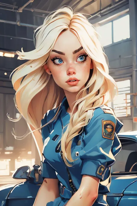 (highly detailed:1.3), masterpiece, best quality, extreme detail,  1girl, <lora:Sexy-German:0.7> blonde long hair, blue eyes ,tempting pose,working,
detailed,8k,unreal,professional lighting,
mechanic clothes,
empty hangar,indoor,depth of field,bokeh,photorealism,low light,
 <lora:v1x0nstyl3:0.8> v1x0nstyl3,