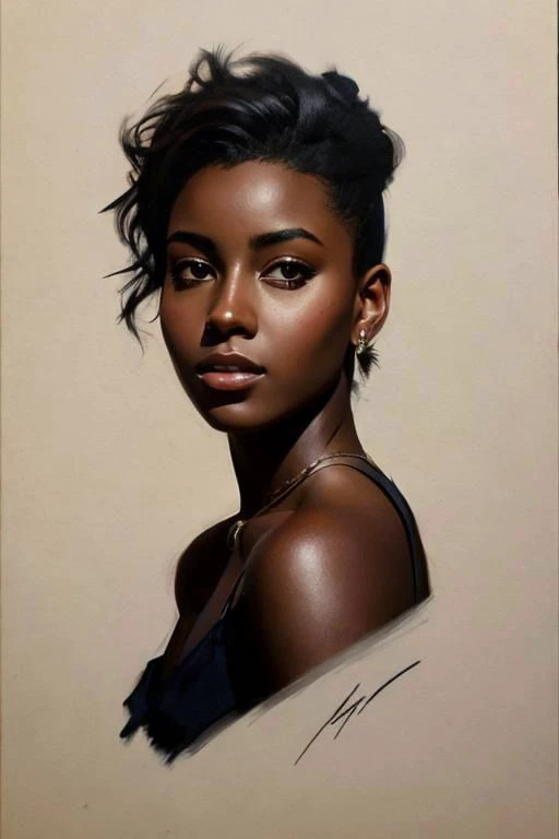 Close-up portrait, stylized drawing by Greg Rutkowski, Giovanni Boldini, Gabriele Dell'otto, "Very beautiful", face of a dark-skinned girl graffiti Beautiful orchids. illustrated in the style of artists such as Giovanni Boldini, WLOP at Studio Ghibli Genshin.