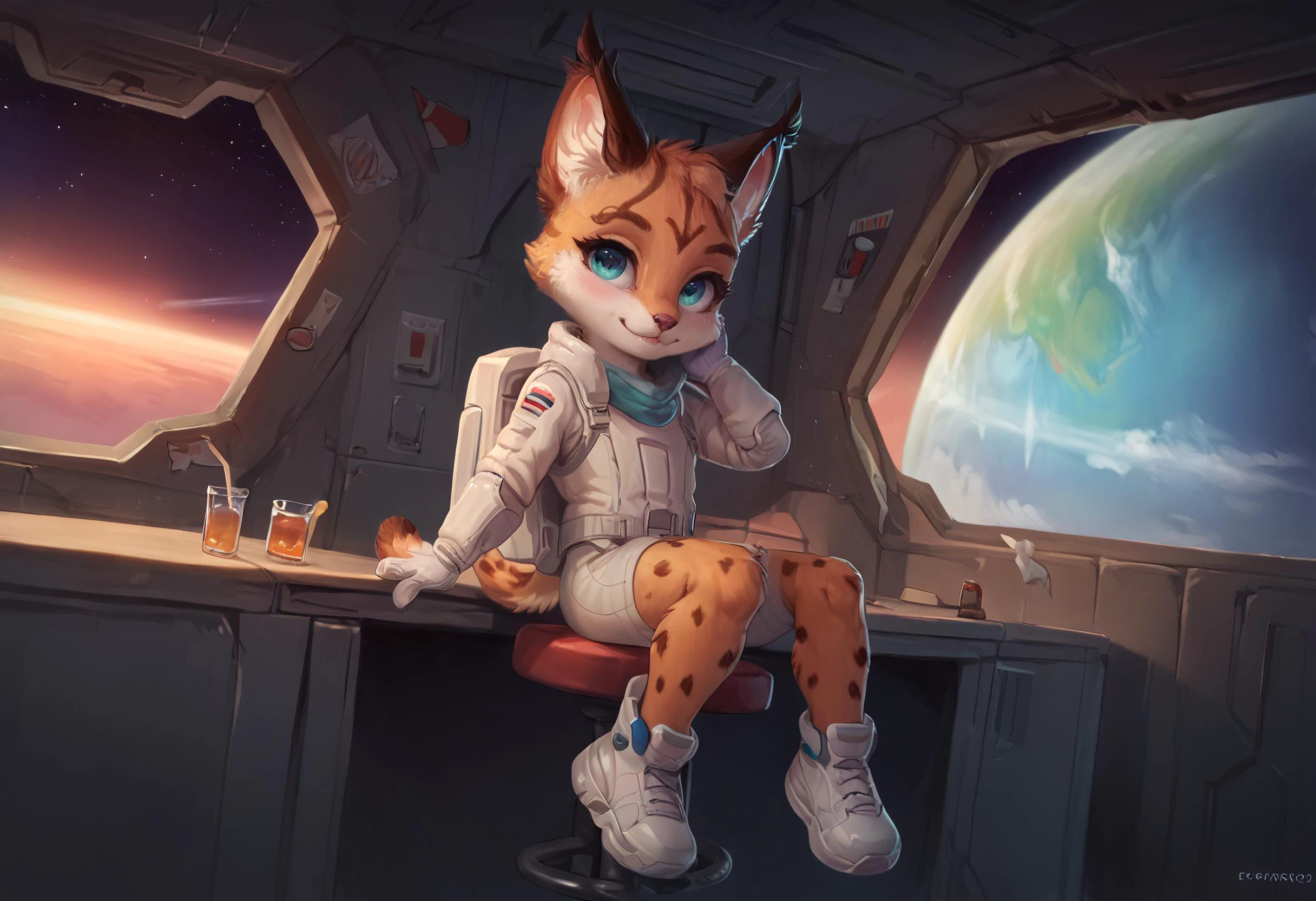 score_9, score_8_up, score_7_up, score_6_up,score_5_up,score_4_up,, 1girl, Miyu, furry, cute, sexy, space pilot costume, helmet on table, sitting down on bar stool, alcoholic drinks, looking at you, smiles, in a space bar, crowded,<lora:Miyu_Swift_Star_Fox:1> <lora:age_slider_v4:-6>, ZPDXL, <lora:more_details:1> <lora:Concept Art Ultimatum Style LoRA_Pony XL v6:1> smooth anime,