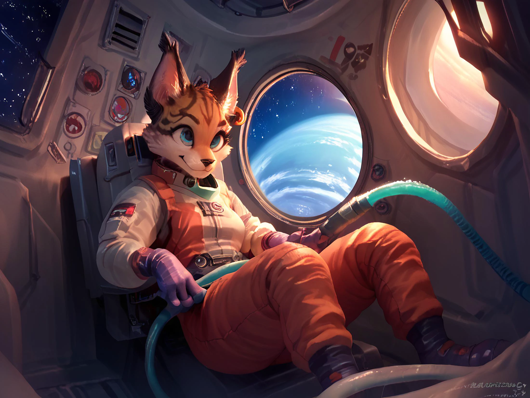 score_9, score_8_up, score_7_up, score_6_up, score_5_up, score_4_up, Space, seat, hose <lora:Space_capsule:1> Miyu, furry, cute, sexy, space pilot costume, <lora:Miyu_Swift_v2:1> <lora:more_details:3>, ZPDXL