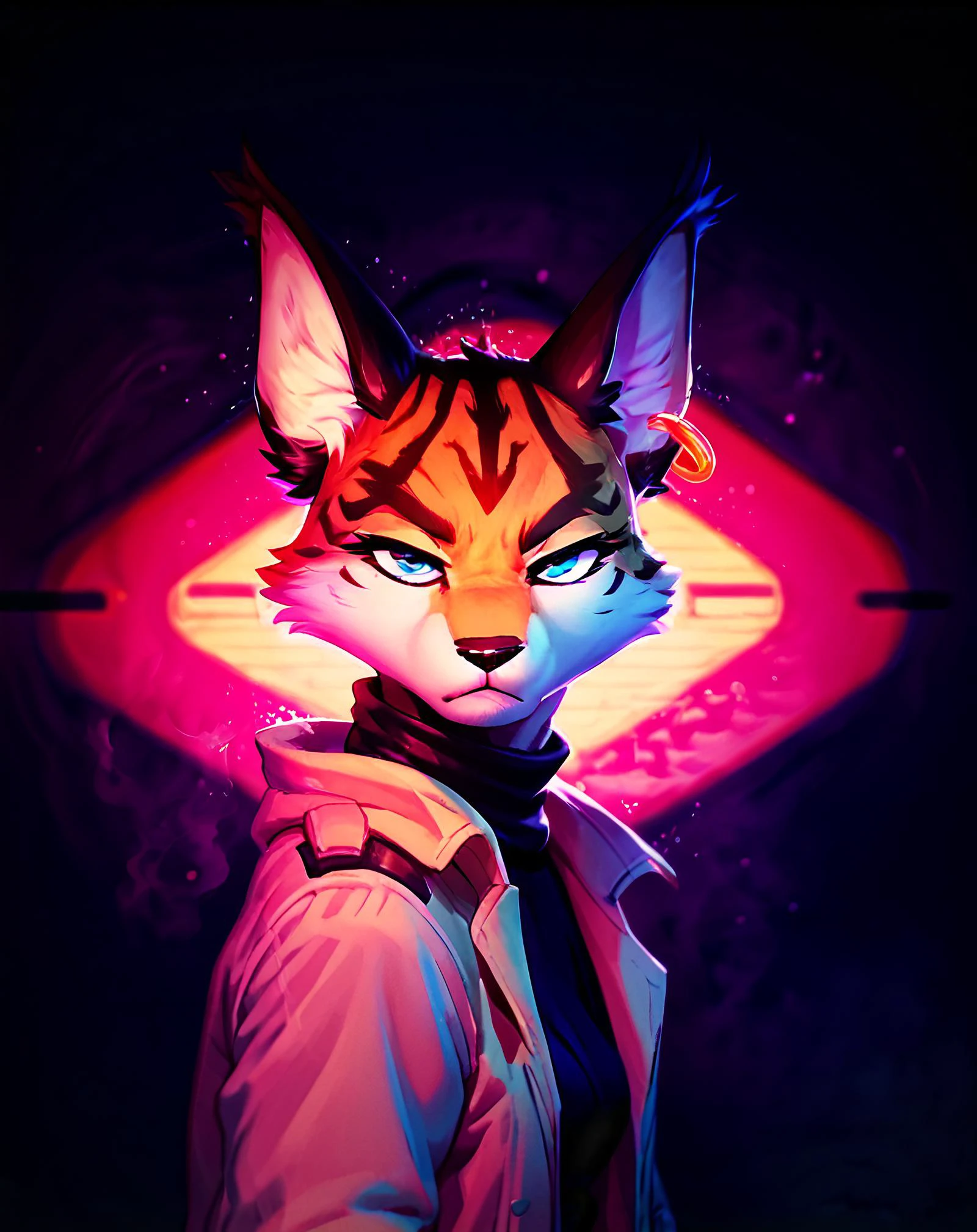 score_9, score_8_up, score_7_up, score_6_up, source furry, 1girl, female, solo, miyu, furry, space pilot suit, ,beige trench coat, serious, walking, side view, raining, noir film, neon lights, 43stl1ght1ng, low light, darkness, dramatic lighting, eye lighting, black room:1.2, smoke, <lora:43stl1ght1ngXLP2:1.2> <lora:Miyu_Swift_v2:1>, ZPDXL