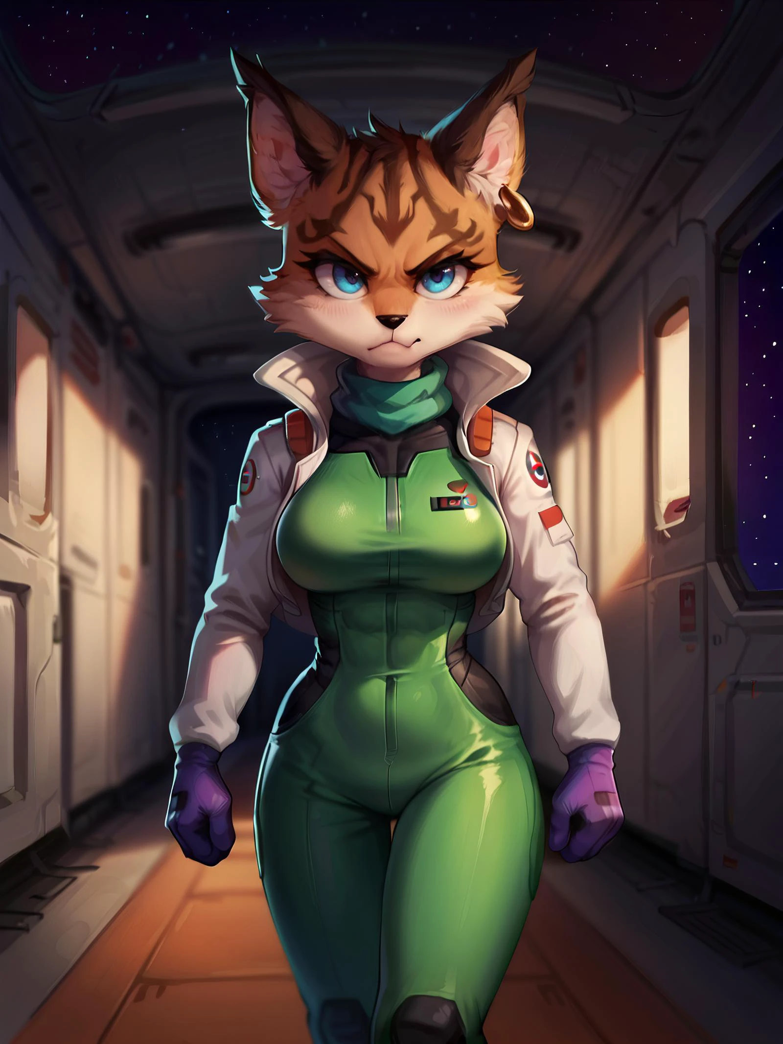 score_9, score_8_up, score_7_up, score_6_up,score_5_up,score_4_up, 1girl, Miyu, furry, cute, sexy, space pilot costume, walking, by space station, futuristic hallway, serious look, <lora:Miyu_Swift_v2:1>, ZPDXL