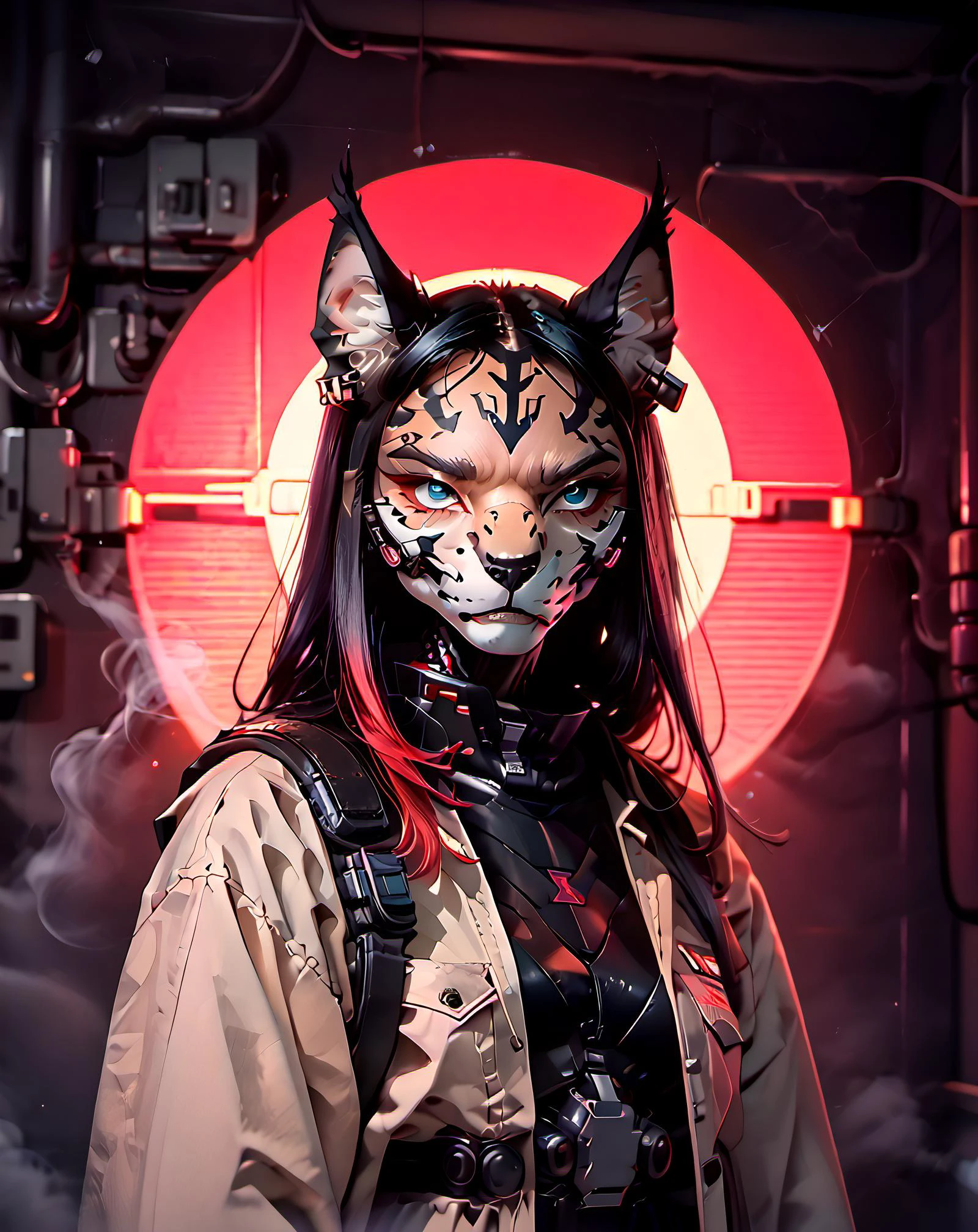 score_9, epic-Ultra-HD-details, epic-Ultra-HD-highlights, photo-same-realistic upscaled-resolution, source_pony, ultra-realistic, photo-quality, furry-characteristics, source_furry, 1girl, female, solo, miyu, furry, space pilot suit, ,beige trench coat, serious, looking at you, walking, side view, raining, noir film, neon lights, 43stl1ght1ng, low light, darkness, dramatic lighting, eye lighting, black room:1.2, smoke, <lora:43stl1ght1ngXLP2:1> <lora:Miyu_Swift_v2:.8>, Vintage, 1990s \(style\), <lora:OldAnimeStyle_XL_v3:.6>, cyberpunk, science fiction, robot, mecha, mechanical parts, cyborg, spine, mechanical, <lora:BioPunky:1>, ZPDXL