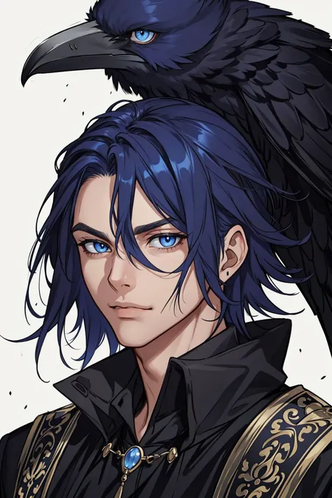 portrait, solo, upper body, looking at viewer, detailed background, detailed face, 1boy, kenku, avian, raven-like, elongated face shape, intense blue eyes <lora:AZovyaRPGArtistToolsLORAV2art:0.6>