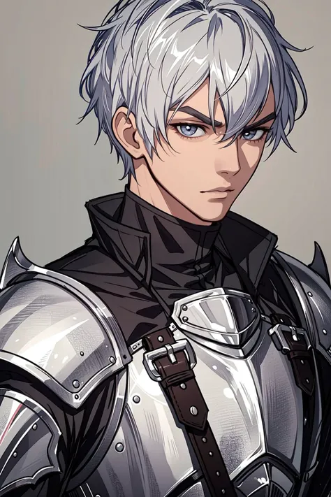 portrait, solo, upper body, looking at viewer, detailed background, detailed face, 1boy, knight, noble, chivalrous, square face shape, steel grey eye color, short cropped hair, polished armor, mighty sword, determined expression, honorable feeling of the image. <lora:AZovyaRPGArtistToolsLORAV2art:0.6>