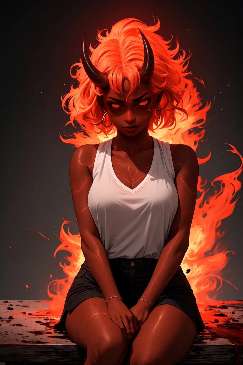 1girl, masterpiece, solo, dynamic angle, detailed face, 0n1, (red_skin:1.3), oni horns, oni, red oni, red colored skin, moody, powering up, sitting, red aura, (aura:1.3), oversized white shirt, coffee, elbows on table, <lora:sitac:0.5> <lora:r1ge - AnimeRage:0.55> <lora:0n1 - RedOni:0.45>