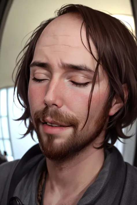 1boy, masterpiece, solo, dynamic angle, detailed face, portrait of sks person as a hobo, masculine, fisheye lens, hyperrealistic, matte skin, pores, wearing dirty clothes, eyes closed, (mouth_open:1.2), <lora:ehegao_v2:0.5>, ehegao, blush, balding <lyco:CHAR_REAL_locon_asmongold_v1_from_v1_64_32:1.05>