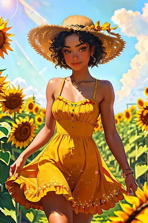 DEN_cocofreda_OF,
(walking through a field of sunflowers wearing a (summer dress:1.3) and sun hat, field, sunflowers, summer, scenic:1.2),
bokeh, f1.4, 40mm, photorealistic, raw, 8k, textured skin, skin pores, intricate details <lora:epi_noiseoffset2:1>, epiCRealism