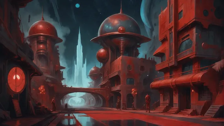 anime style, (soft retro 1950s scifi digital painting:2.2), (cosmic dark indianred:2), cheerful,indescribable fantasy city outside of time<lora:EnvyStarlightPearlescent01:0.55><lora:EnvyStarlightGritty01:0.7>