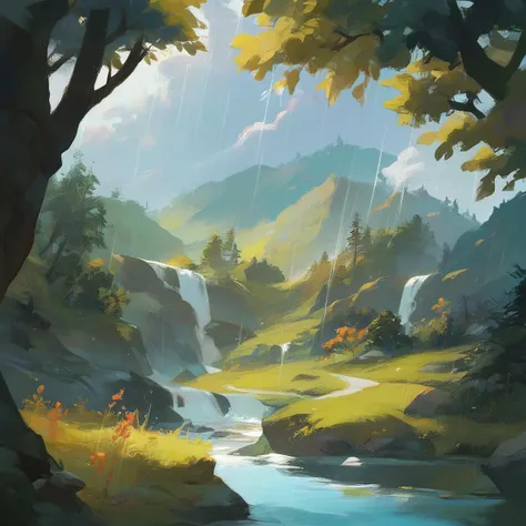 score_9,score_8_up,score_7_up,score_6_up,
forest background with a river, clear rainy clouds