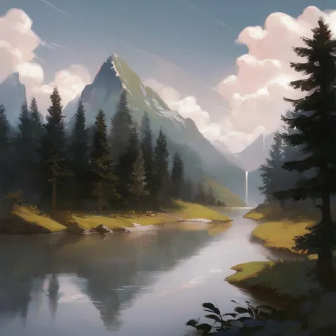 score_9,score_8_up,score_7_up,score_6_up,
forest background with a river, clear rainy clouds