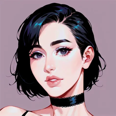 <lora:face001_pony:0.8>,
score_9,score_8_up,score_7,face001,1girl,solo,choker,black hair,parted lips,bangs,simple background,makeup,lips,closed mouth,